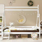 Letto a Piattaforma Matrimoniale con Scale – Legno Massello, Basso Profilo, Struttura Letto per Bambini