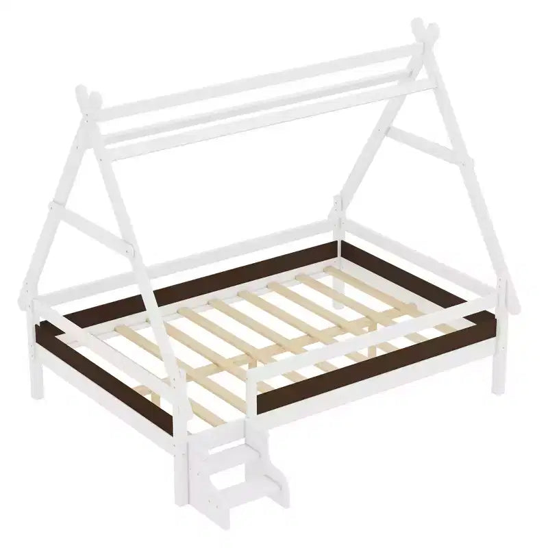 Letto a Piattaforma Matrimoniale con Scale – Legno Massello, Basso Profilo, Struttura Letto per Bambini