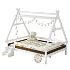 Letto a Piattaforma Matrimoniale con Scale – Legno Massello, Basso Profilo, Struttura Letto per Bambini