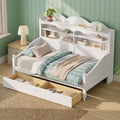 Twin Daybed with Storage Drawers and Headboard Shelves, Wooden Day Bed Frame, White
