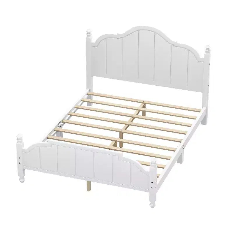 Struttura letto matrimoniale con testiera – Letto a piattaforma vintage in legno, bianco