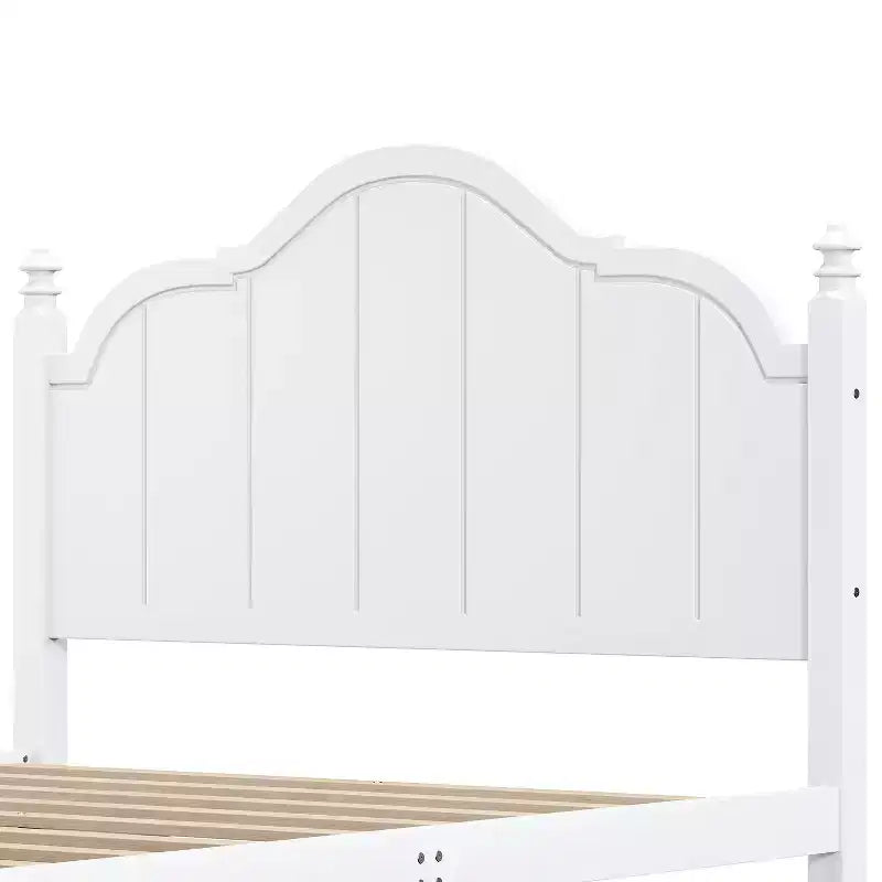 Struttura letto matrimoniale con testiera – Letto a piattaforma vintage in legno, bianco