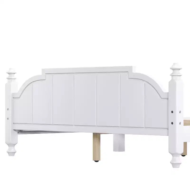 Struttura letto matrimoniale con testiera – Letto a piattaforma vintage in legno, bianco