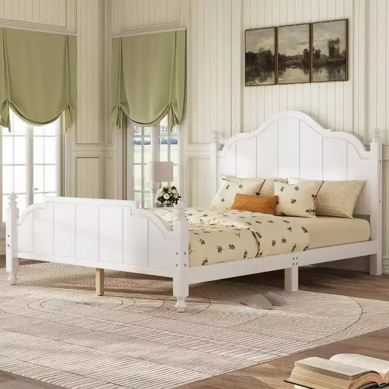 Struttura letto matrimoniale con testiera – Letto a piattaforma vintage in legno, bianco