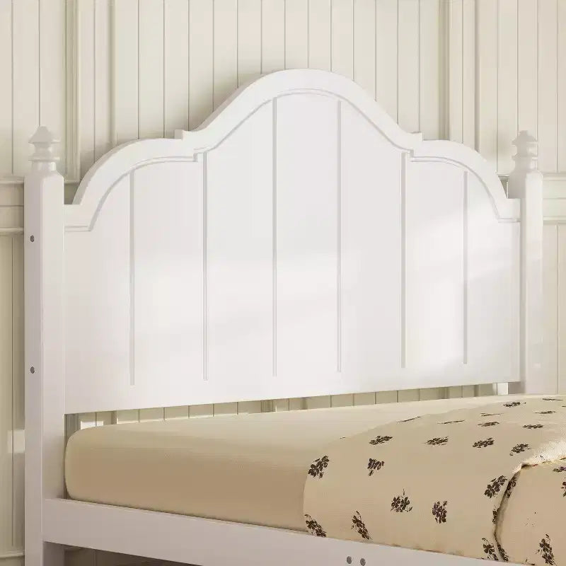 Struttura letto matrimoniale con testiera – Letto a piattaforma vintage in legno, bianco