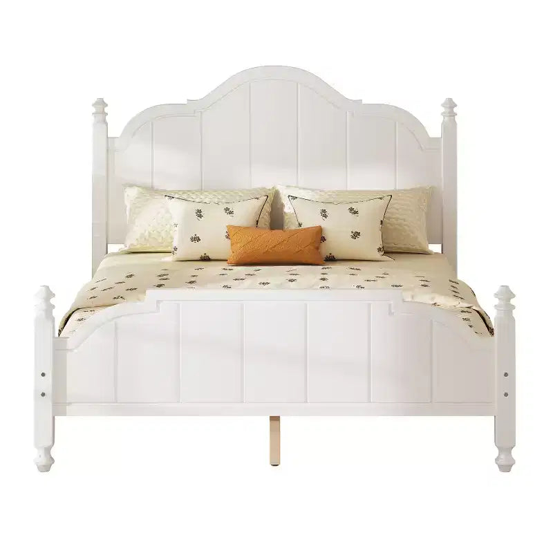 Struttura letto matrimoniale con testiera – Letto a piattaforma vintage in legno, bianco