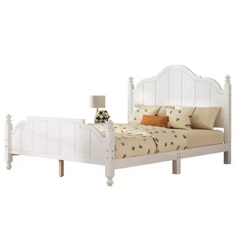 Struttura letto matrimoniale con testiera – Letto a piattaforma vintage in legno, bianco