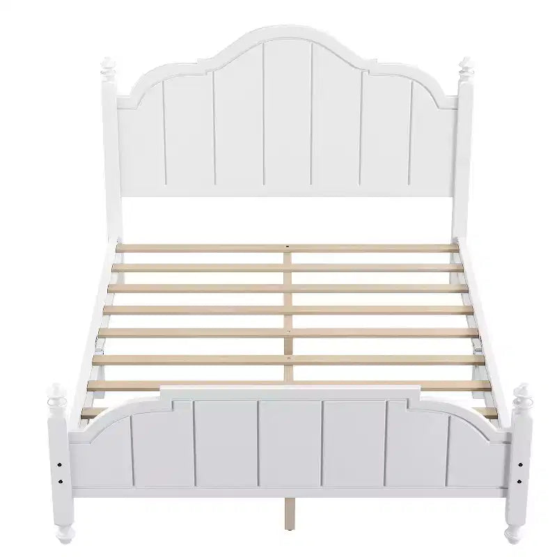 Struttura letto matrimoniale con testiera – Letto a piattaforma vintage in legno, bianco