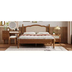 Letto a piattaforma matrimoniale in legno con testiera in rattan