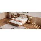Letto a piattaforma matrimoniale in legno con testiera in rattan