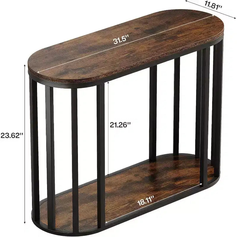 Tavolino a due ripiani con contenitore – Stile industriale, Legno marrone e Metallo nero