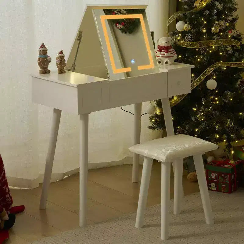 Toeletta a LED con sgabello – Bianco