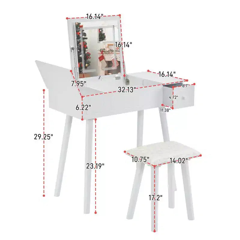 Toeletta a LED con sgabello – Bianco