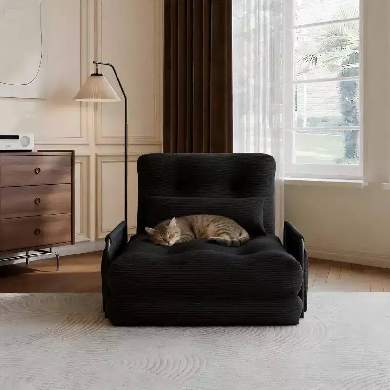 Divano letto pieghevole 2 in 1 con schienale, braccioli e tasche portaoggetti regolabili