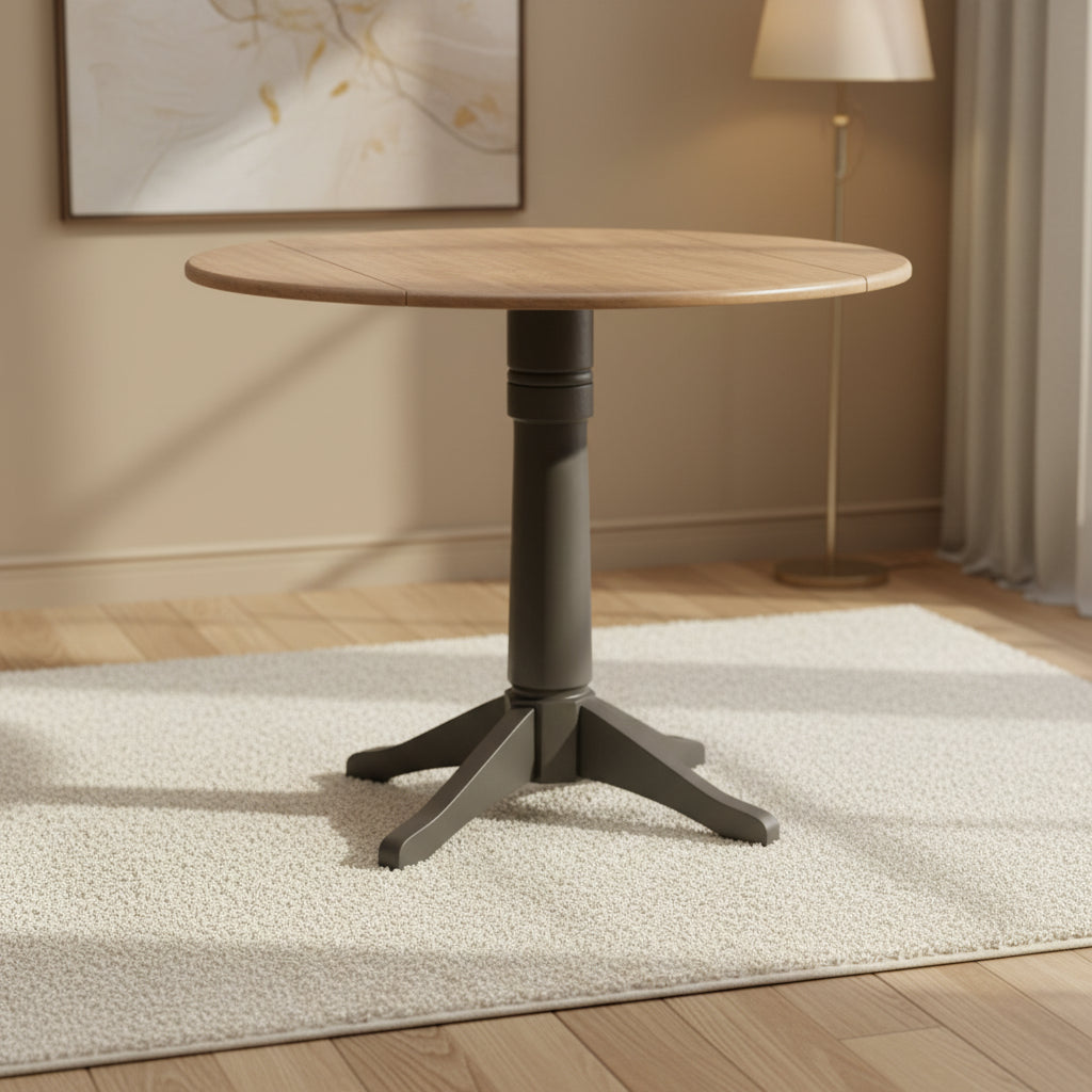 42" Alexandra Round Top Dual Drop Leaf Counter Height Pedestal Dining Table Hickory/Washed Coal - International Concepts
