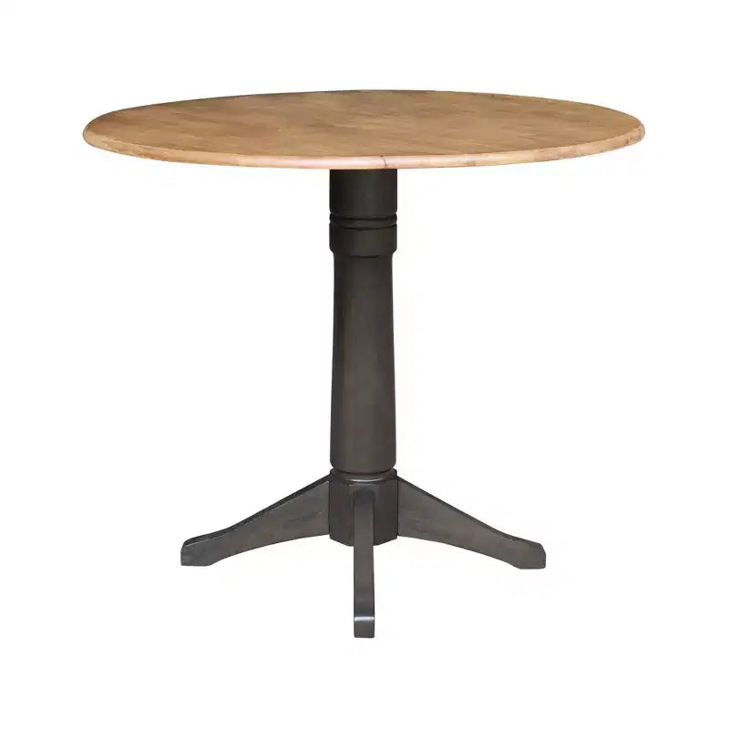 Tavolo da pranzo rotondo con ante a ribalta altezza bancone da 42" – Legno di Hevea, grigio e marrone