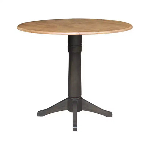 Tavolo da pranzo rotondo con ante a ribalta altezza bancone da 42" – Legno di Hevea, grigio e marrone