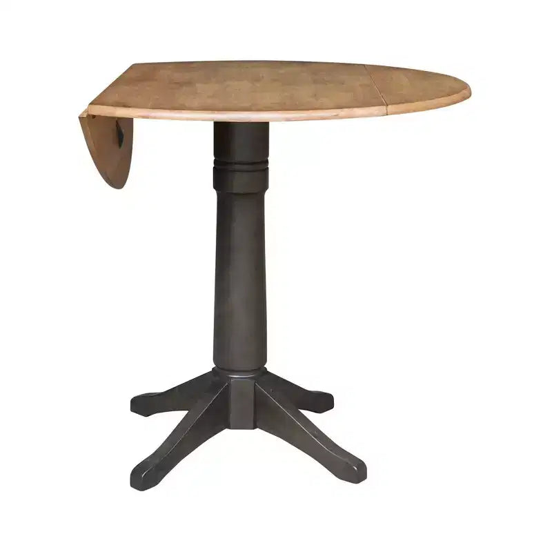 Tavolo da pranzo rotondo con ante a ribalta altezza bancone da 42" – Legno di Hevea, grigio e marrone