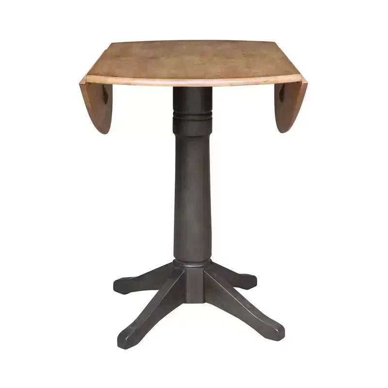 Tavolo da pranzo rotondo con ante a ribalta altezza bancone da 42" – Legno di Hevea, grigio e marrone