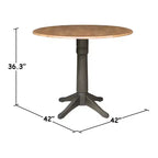 Tavolo da pranzo rotondo con ante a ribalta altezza bancone da 42" – Legno di Hevea, grigio e marrone