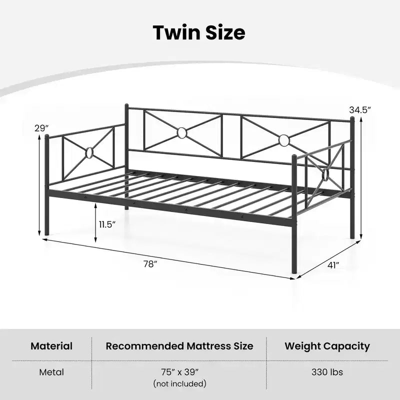 Struttura divano letto singolo in metallo con doghe – Divano letto, Bianco/Nero