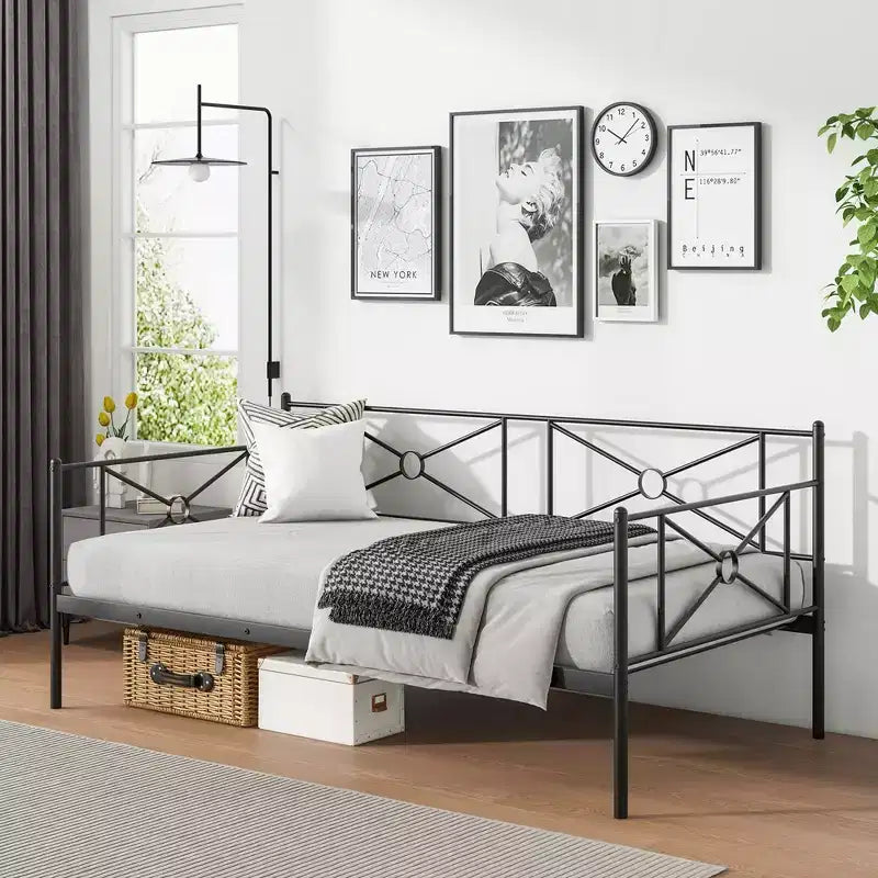 Struttura divano letto singolo in metallo con doghe – Divano letto, Bianco/Nero