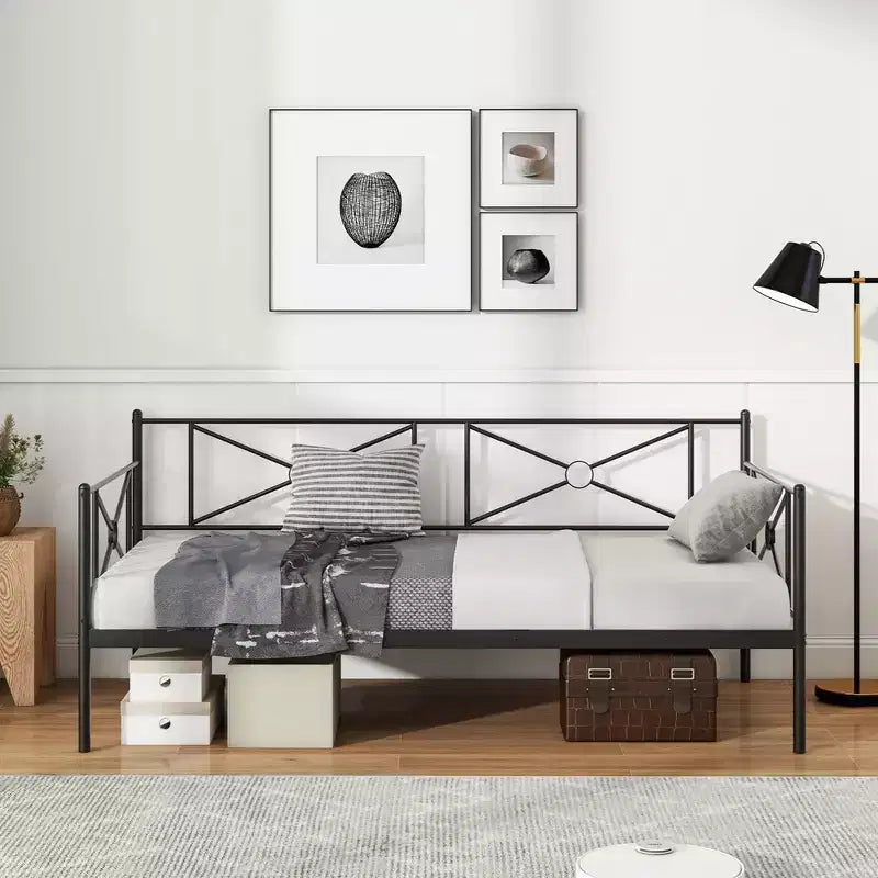 Struttura divano letto singolo in metallo con doghe – Divano letto, Bianco/Nero