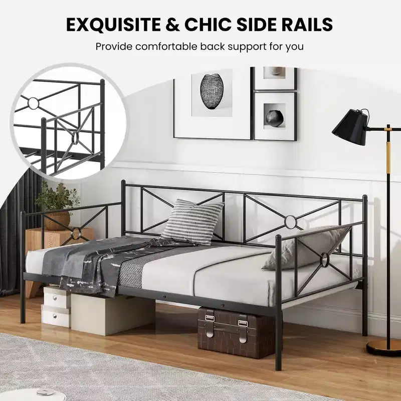 Struttura divano letto singolo in metallo con doghe – Divano letto, Bianco/Nero