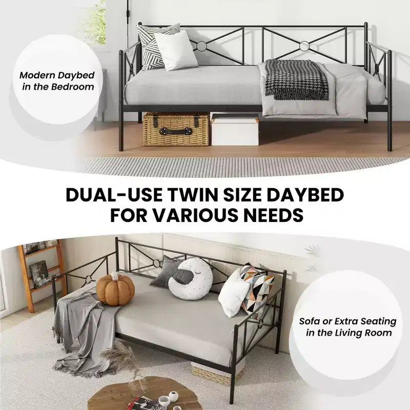 Struttura divano letto singolo in metallo con doghe – Divano letto, Bianco/Nero
