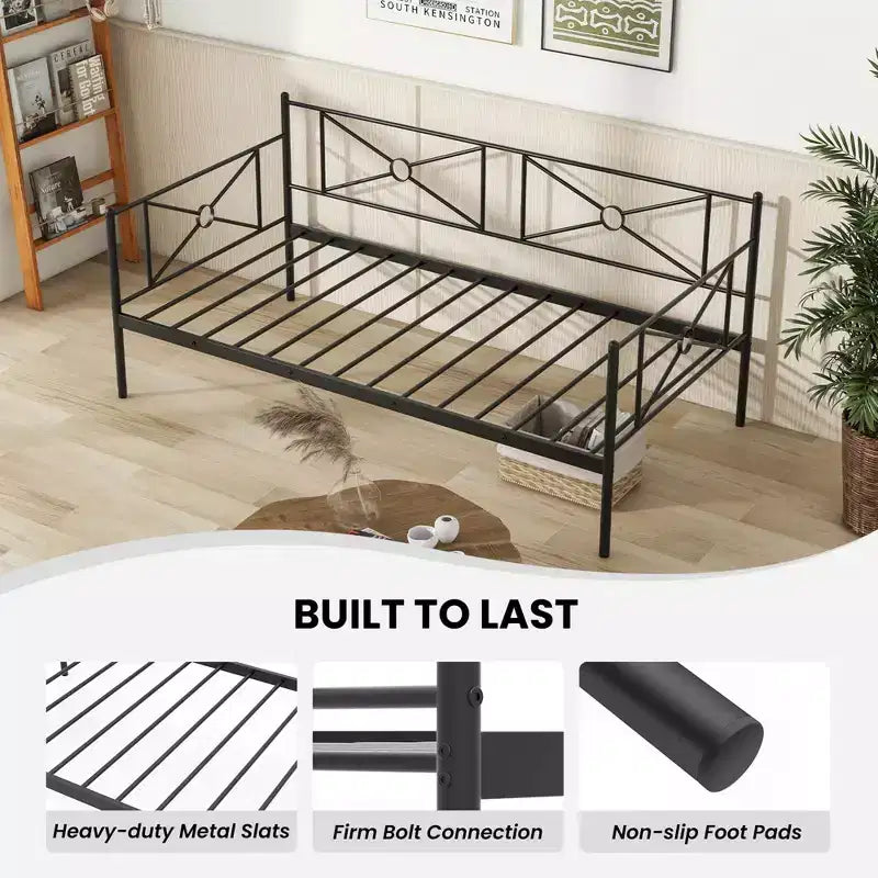 Struttura divano letto singolo in metallo con doghe – Divano letto, Bianco/Nero