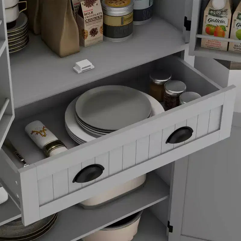 Dispensa da cucina a LED da 71 pollici con cassetto, ripiani regolabili e vano portaoggetti sull'anta