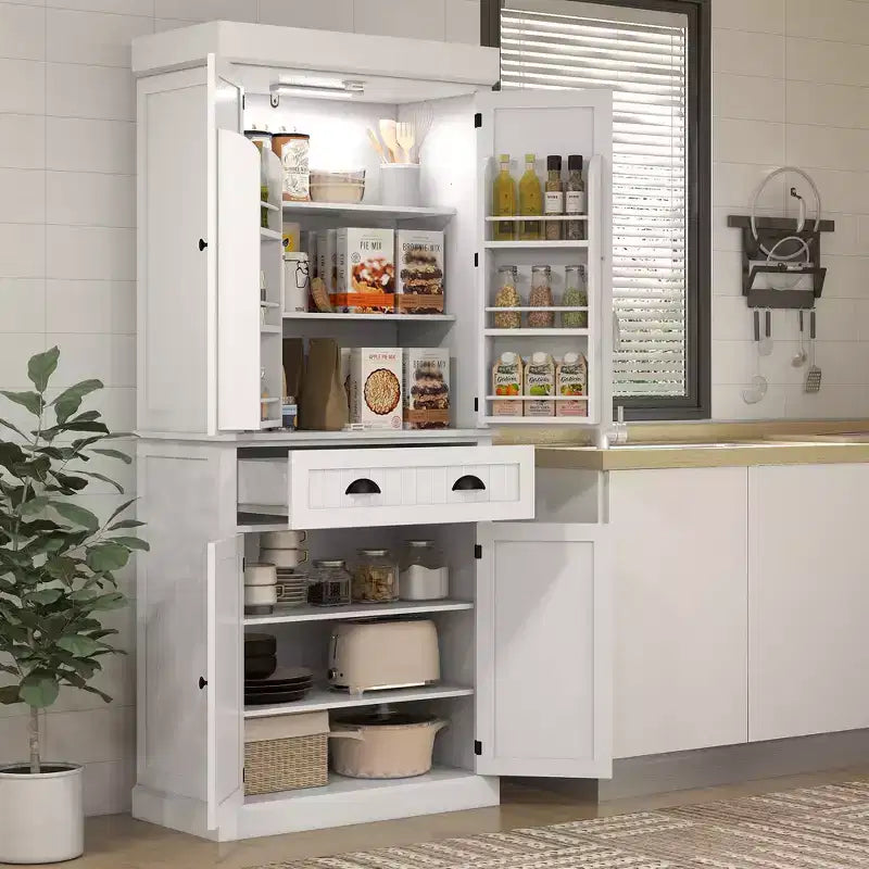 Dispensa da cucina a LED da 71 pollici con cassetto, ripiani regolabili e vano portaoggetti sull'anta