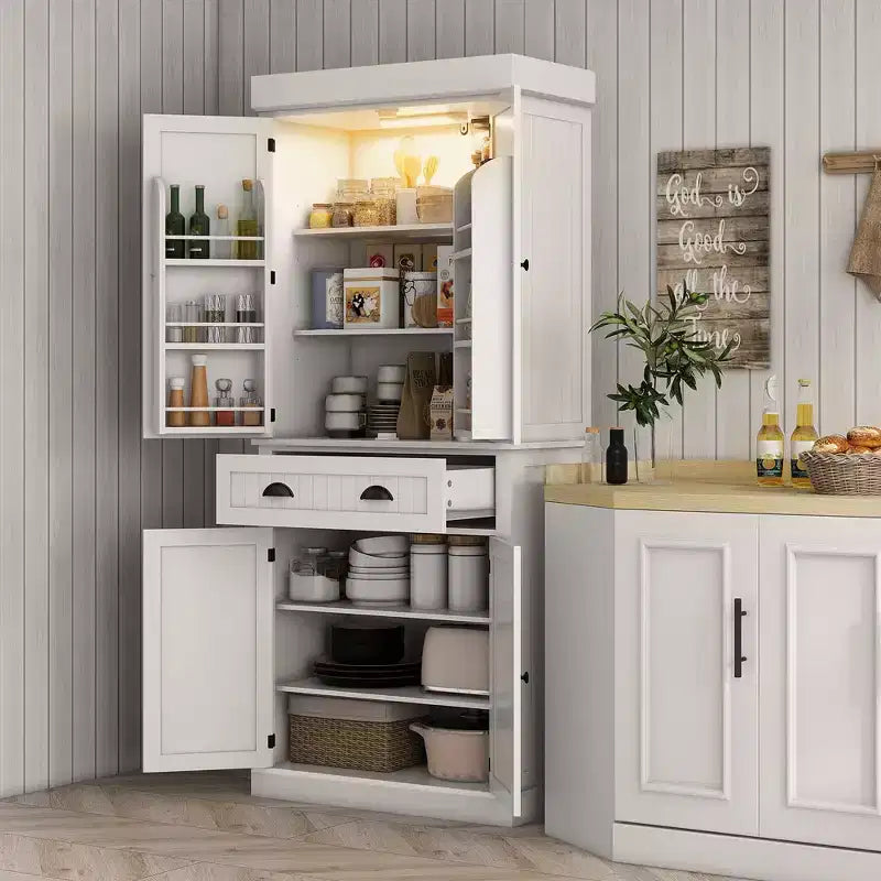 Dispensa da cucina a LED da 71 pollici con cassetto, ripiani regolabili e vano portaoggetti sull'anta