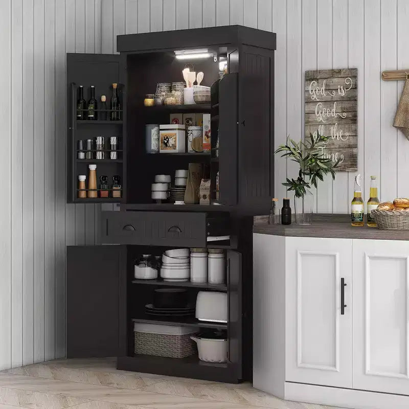 Dispensa da cucina a LED da 71 pollici con cassetto, ripiani regolabili e vano portaoggetti sull'anta