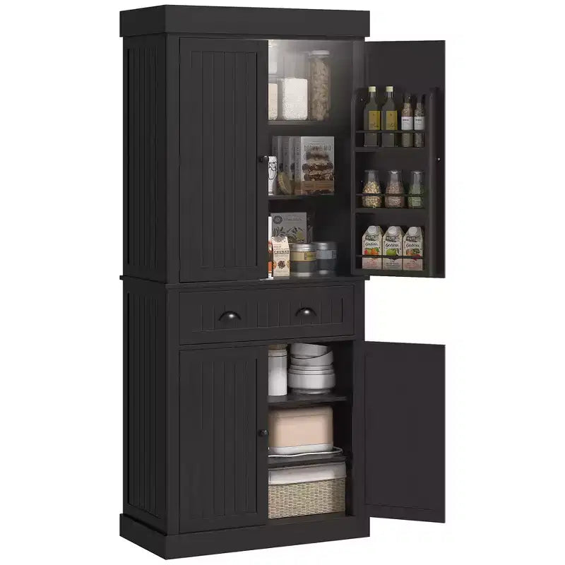 Dispensa da cucina a LED da 71 pollici con cassetto, ripiani regolabili e vano portaoggetti sull'anta