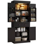 HOMCOM 71 LED Kitchen Pantry Cabinet, Tall Storage Cabinet with 6 Door Shelves, a Drawer and 4 Adjustable Shelves