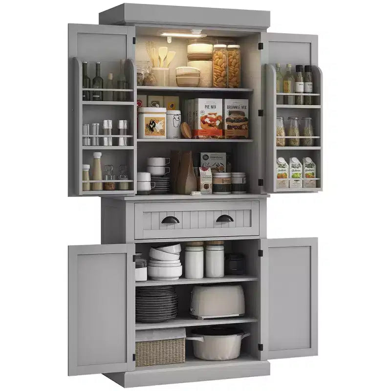 Dispensa da cucina a LED da 71 pollici con cassetto, ripiani regolabili e vano portaoggetti sull'anta
