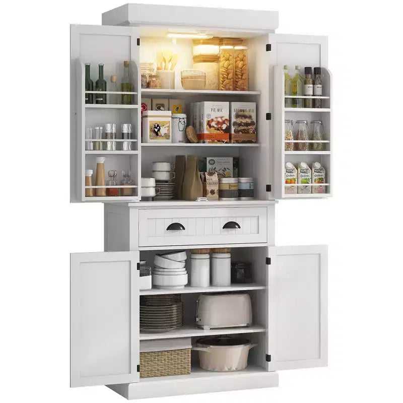 Dispensa da cucina a LED da 71 pollici con cassetto, ripiani regolabili e vano portaoggetti sull'anta