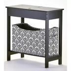 The Lakeside Collection Side Table with Fashion Print Storage Bin - Wood with Fabric Basket