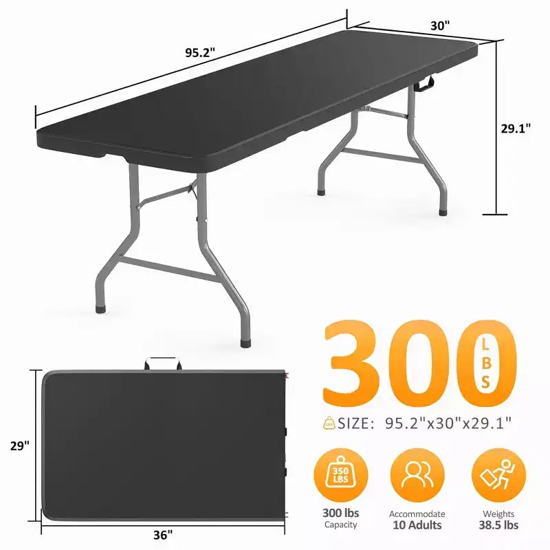 Tavolo Pieghevole da 2,4 m – Posti a sedere fino a 10, piano in HDPE, design pieghevole a metà