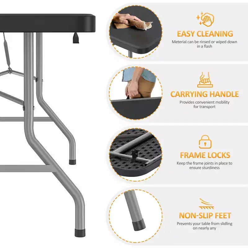 Tavolo Pieghevole da 2,4 m – Posti a sedere fino a 10, piano in HDPE, design pieghevole a metà